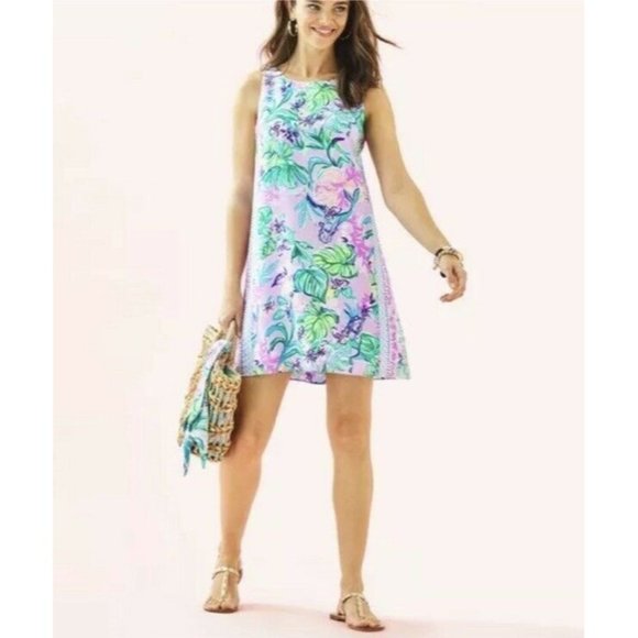Lilly Pulitzer Mermaid In The Shade Jackie Purple Green Silk Shift Dress New XS - Picture 2 of 9